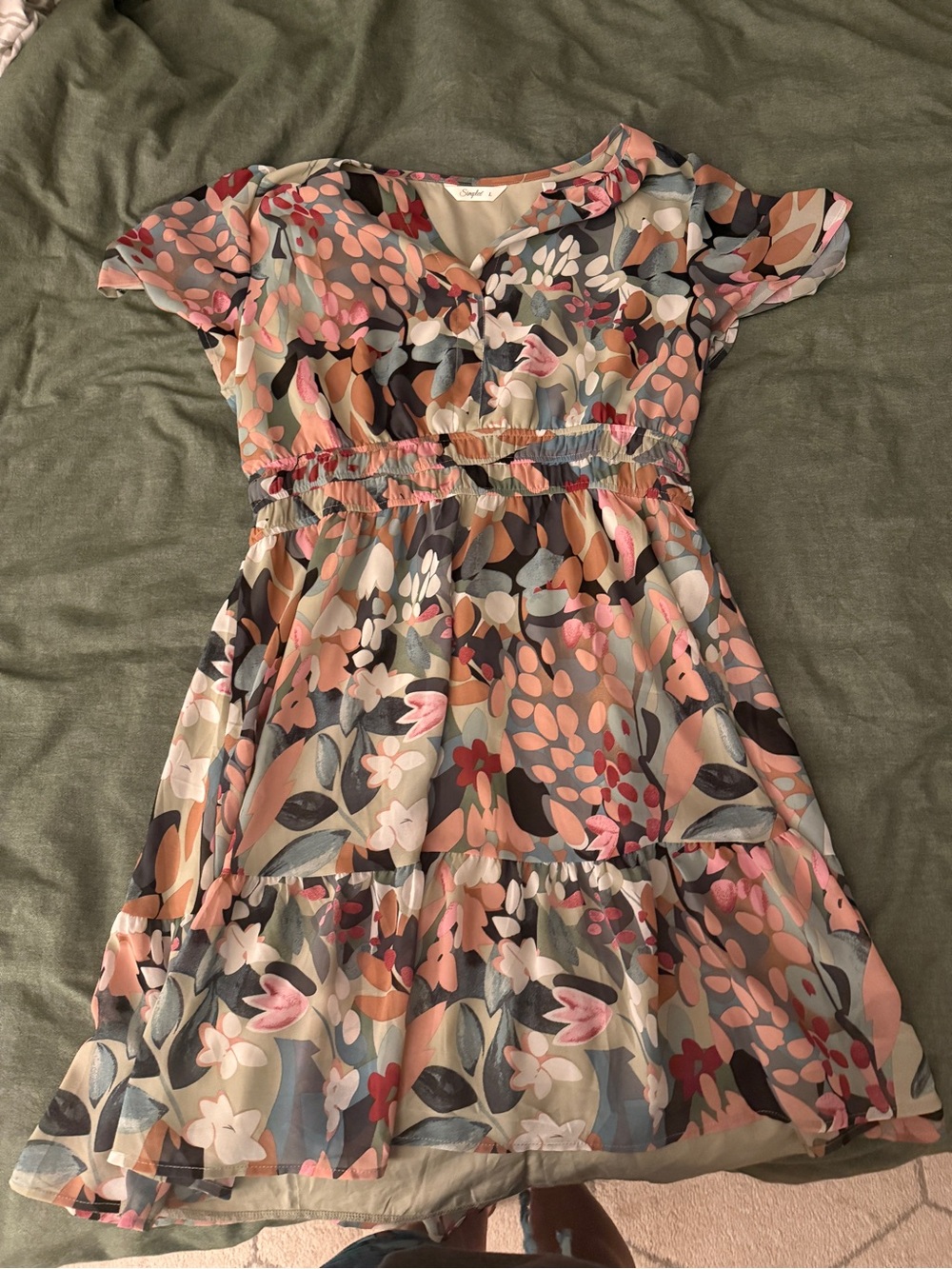 Simple Pink Floral Mini Dress with Multicolor Print